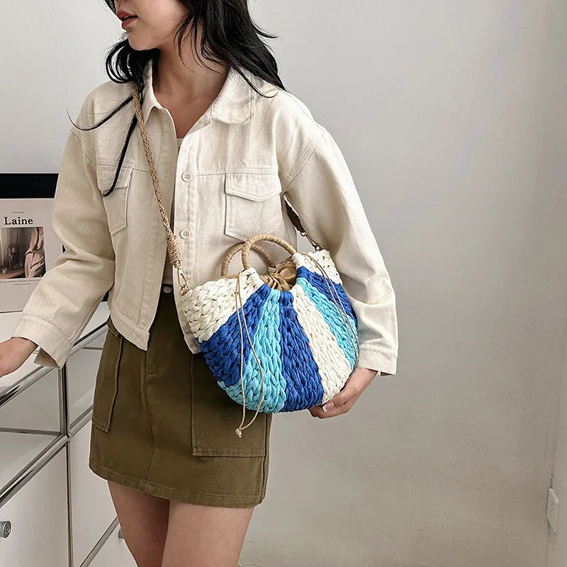 Sac, panier bohème en paille, tressé – l’échappées belles